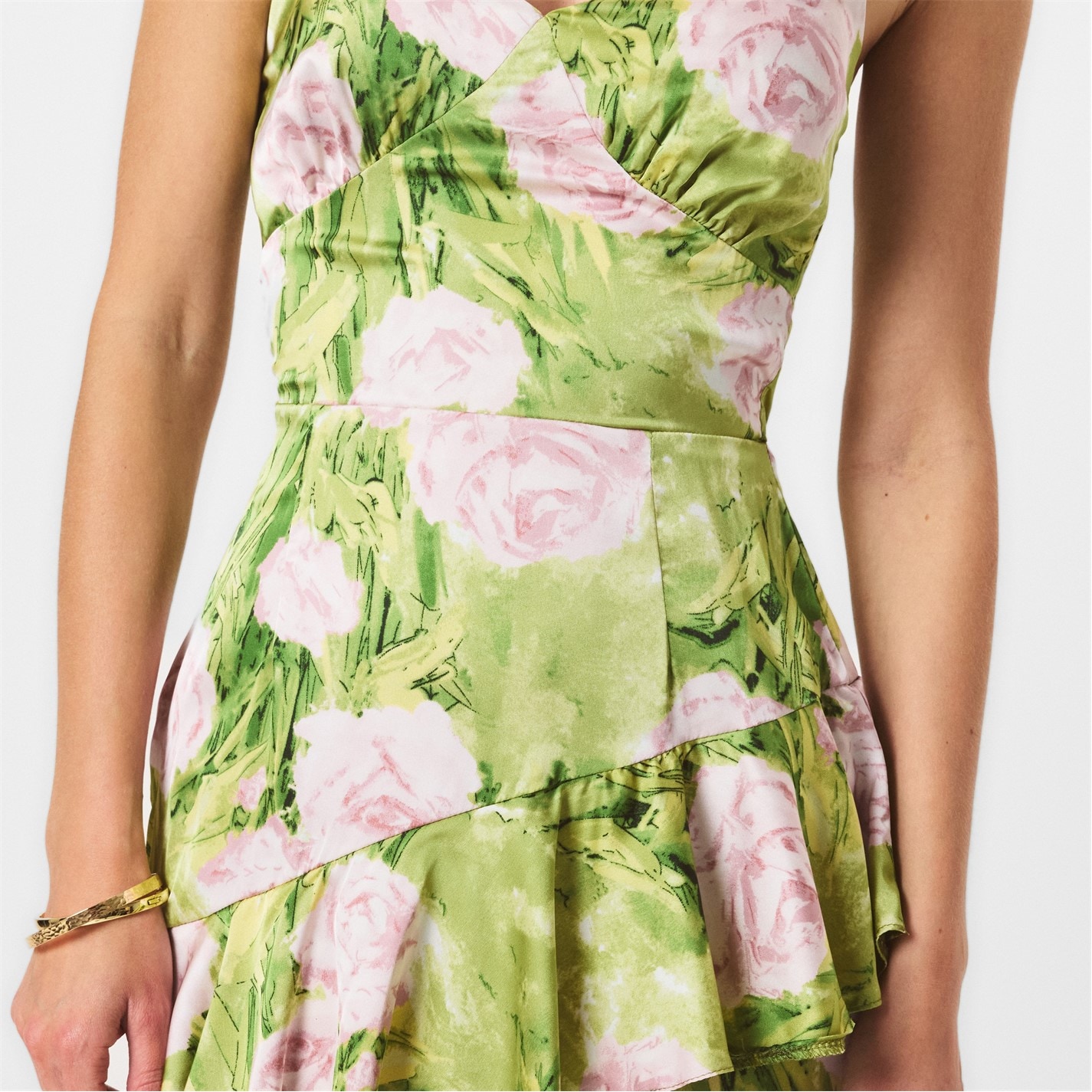 slim fit dress slacks Green Floral One Shoulder Ruched Mini Dress – AX Paris main image 1