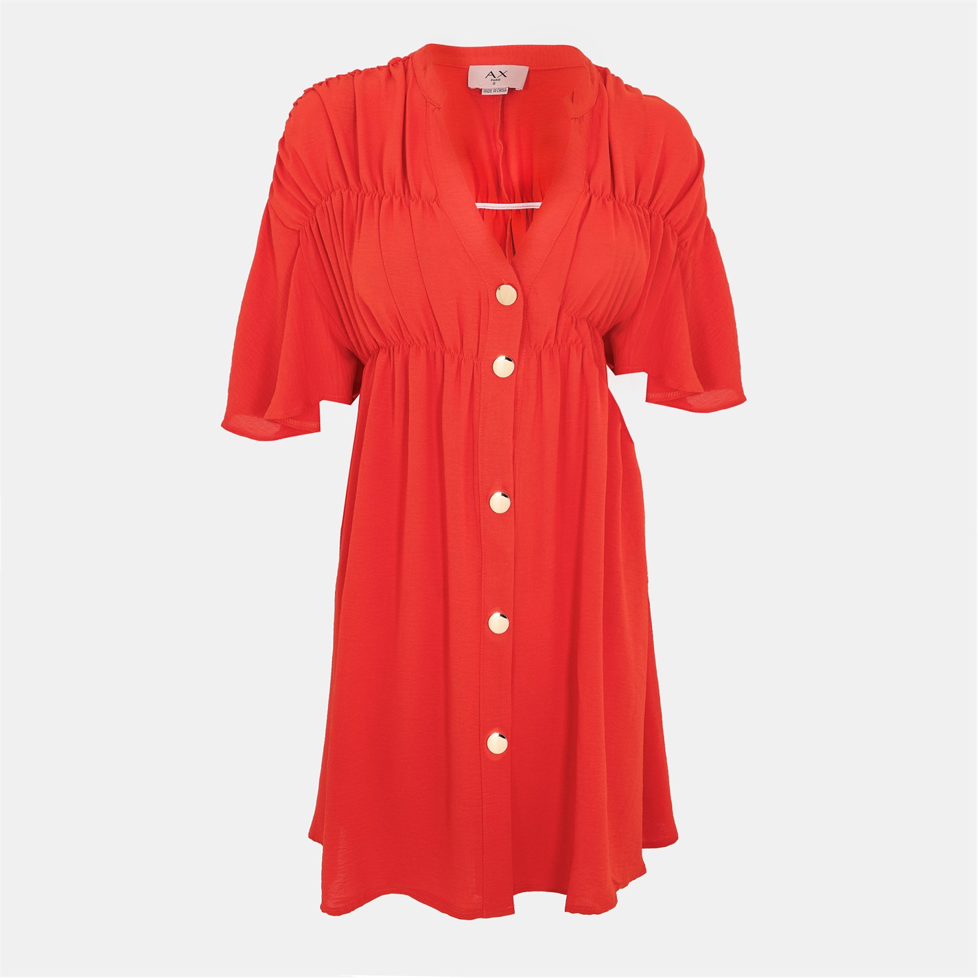 AX Paris Burnt Orange Button Up Ruched Detail Smock Dress
