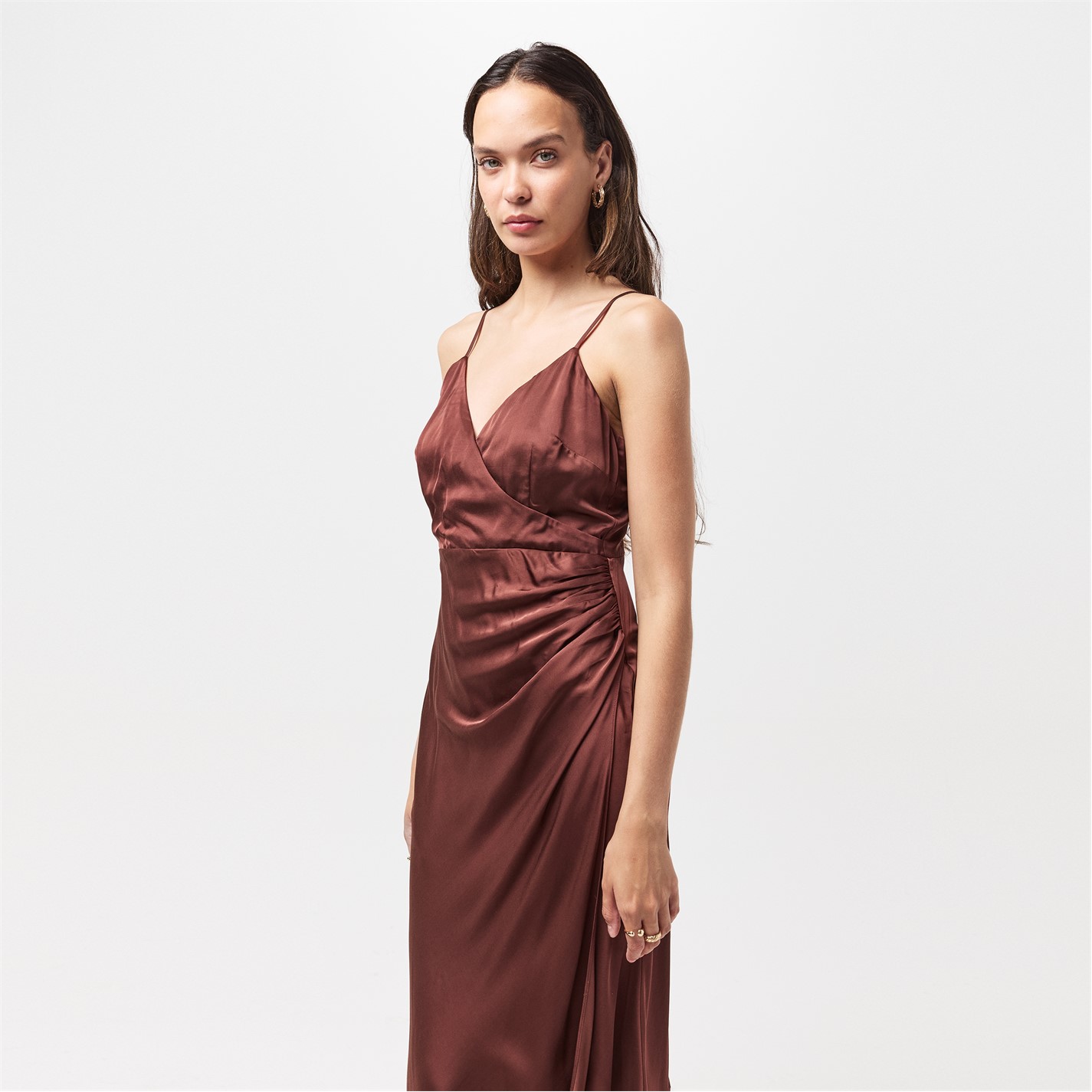 sachin and babi light blue dress French Connection Chain Halter Neck Chiffon Cross-over Ruched Maxi Dress