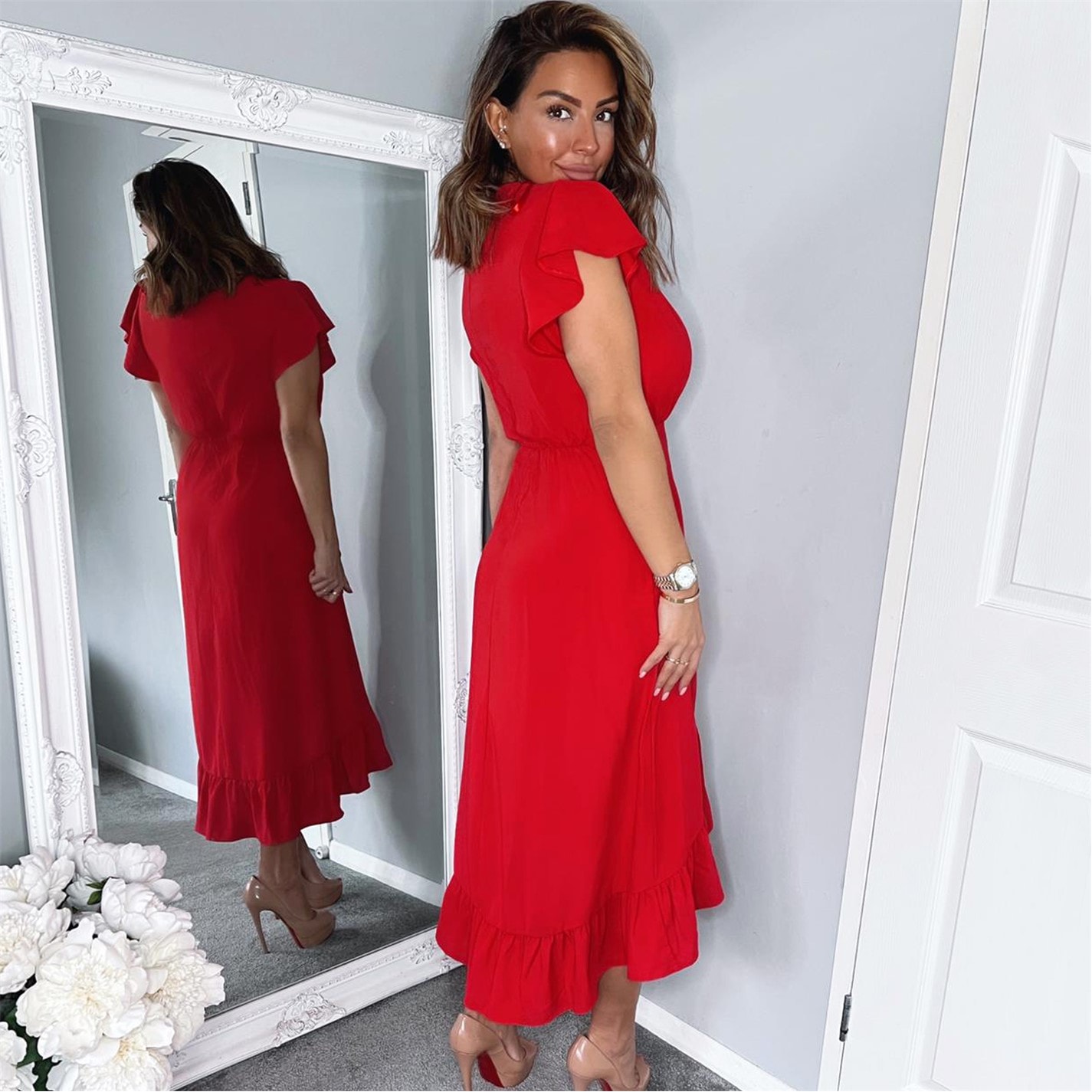 AX Paris Over Frill Hem Short Sleeve Midi Dress Mini Dresses