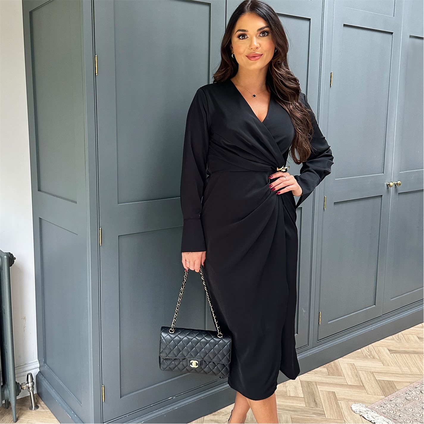 AX Paris Wrap Gold Buckle Midi Dress