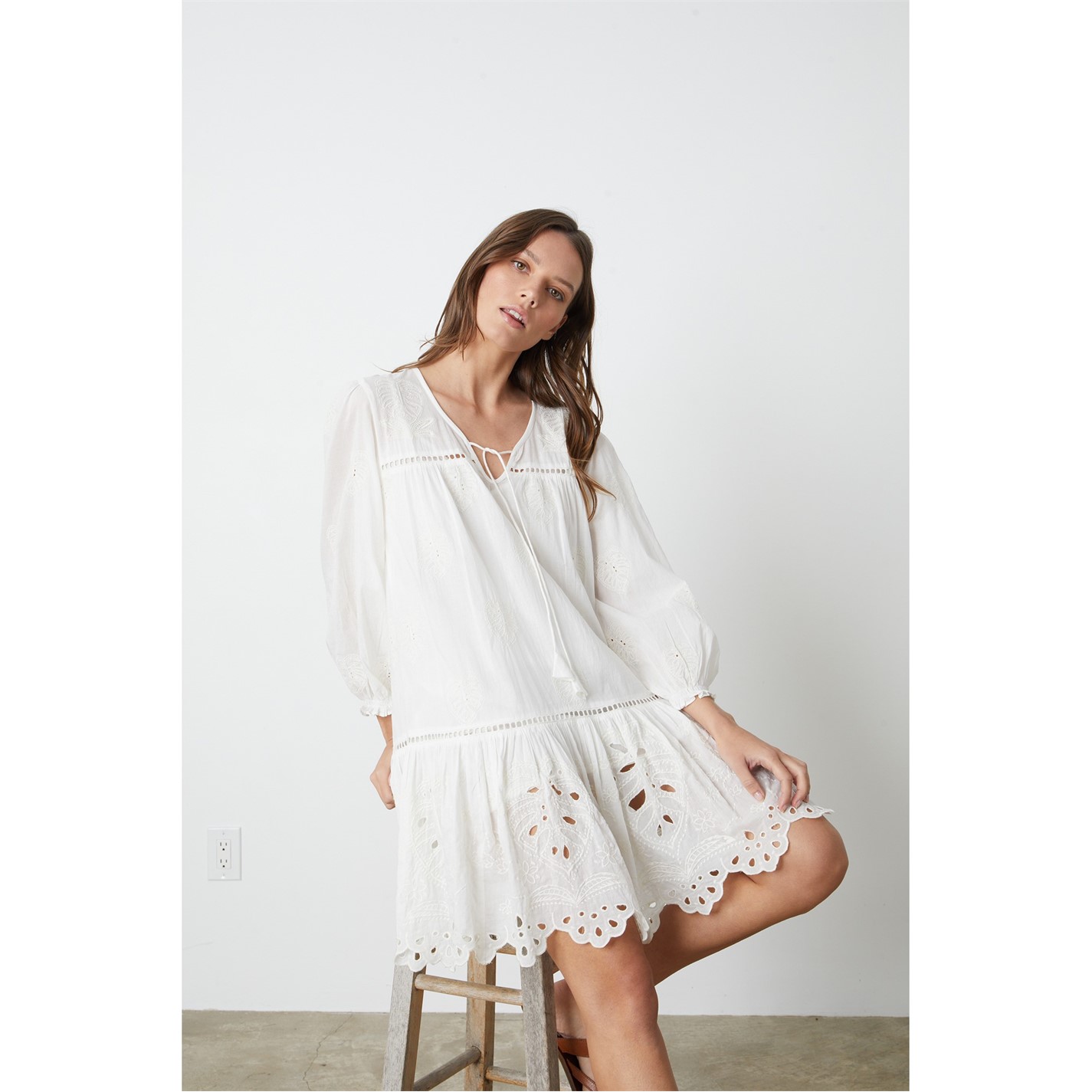 white floral embroidered wedding dress White Floral Sheer Shift Dress