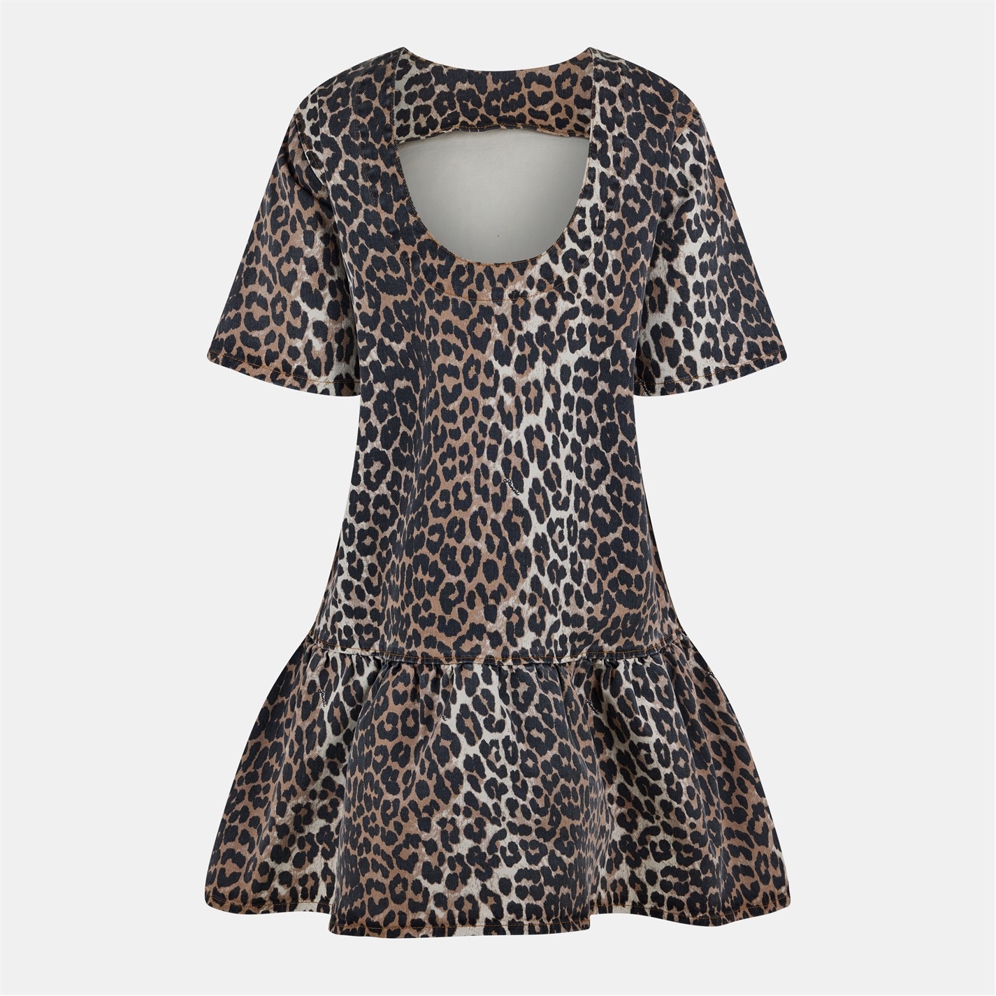 ganni denim leopard dress GANNI Brown Leopard Denim Mini Dress