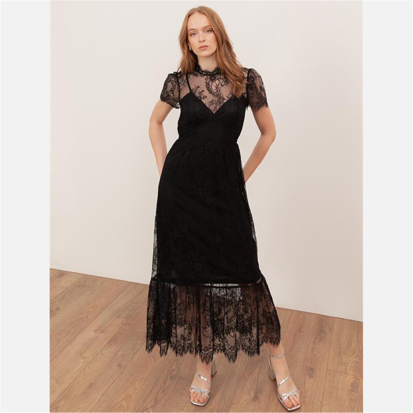 lace up front mini dress Flounce Sleeve Tie Front Lace Mini Dress – Parthea Fashion main image 0