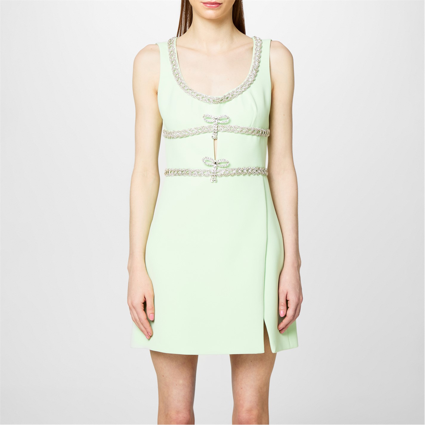 SELF PORTRAIT | Diamante Bow Trim Mini Dress | Mint Green | FRASERS Ireland