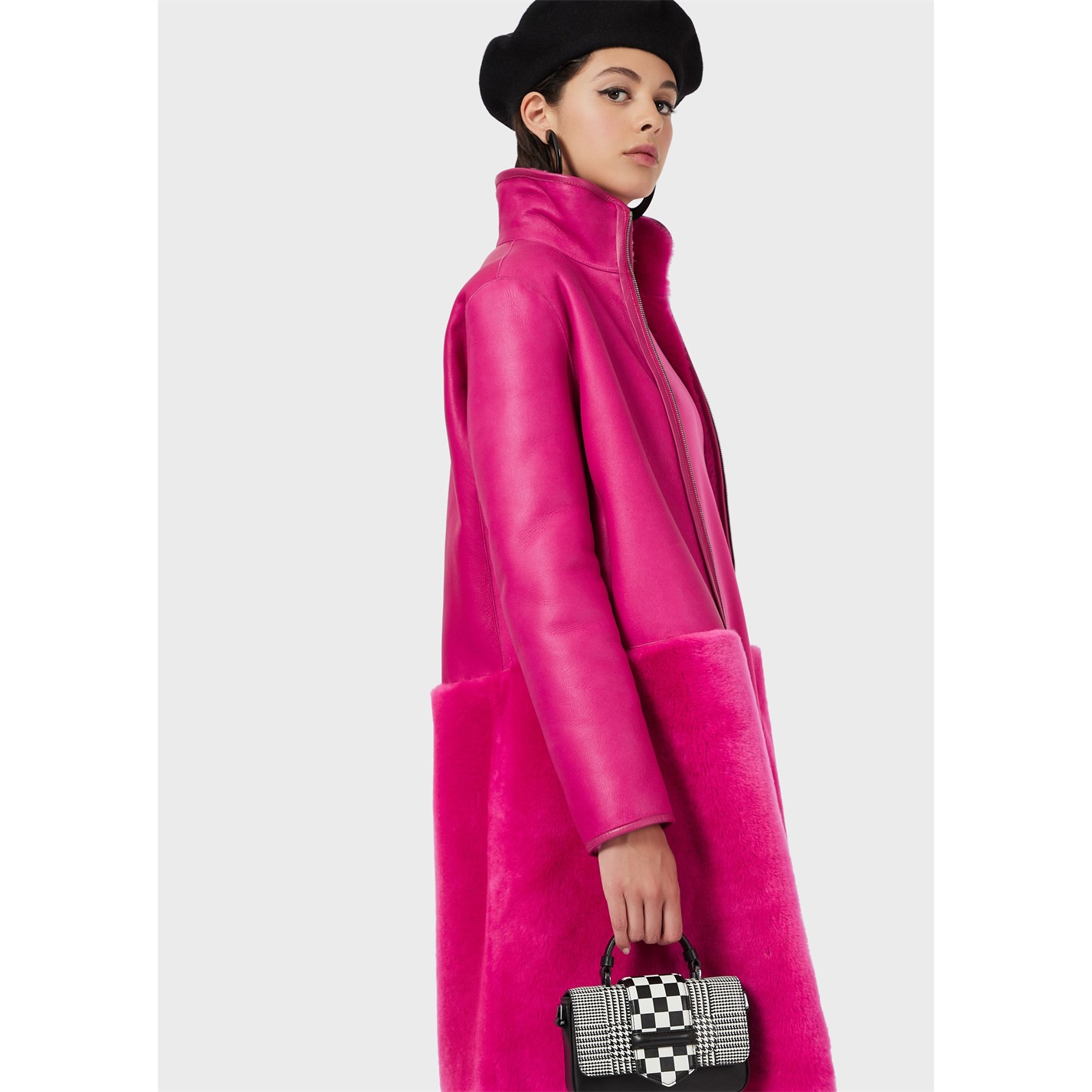 EMPORIO ARMANI ピンク ロングコート Emporio Armani | Women's Reversible Shearling Fur Coat | Coral Red