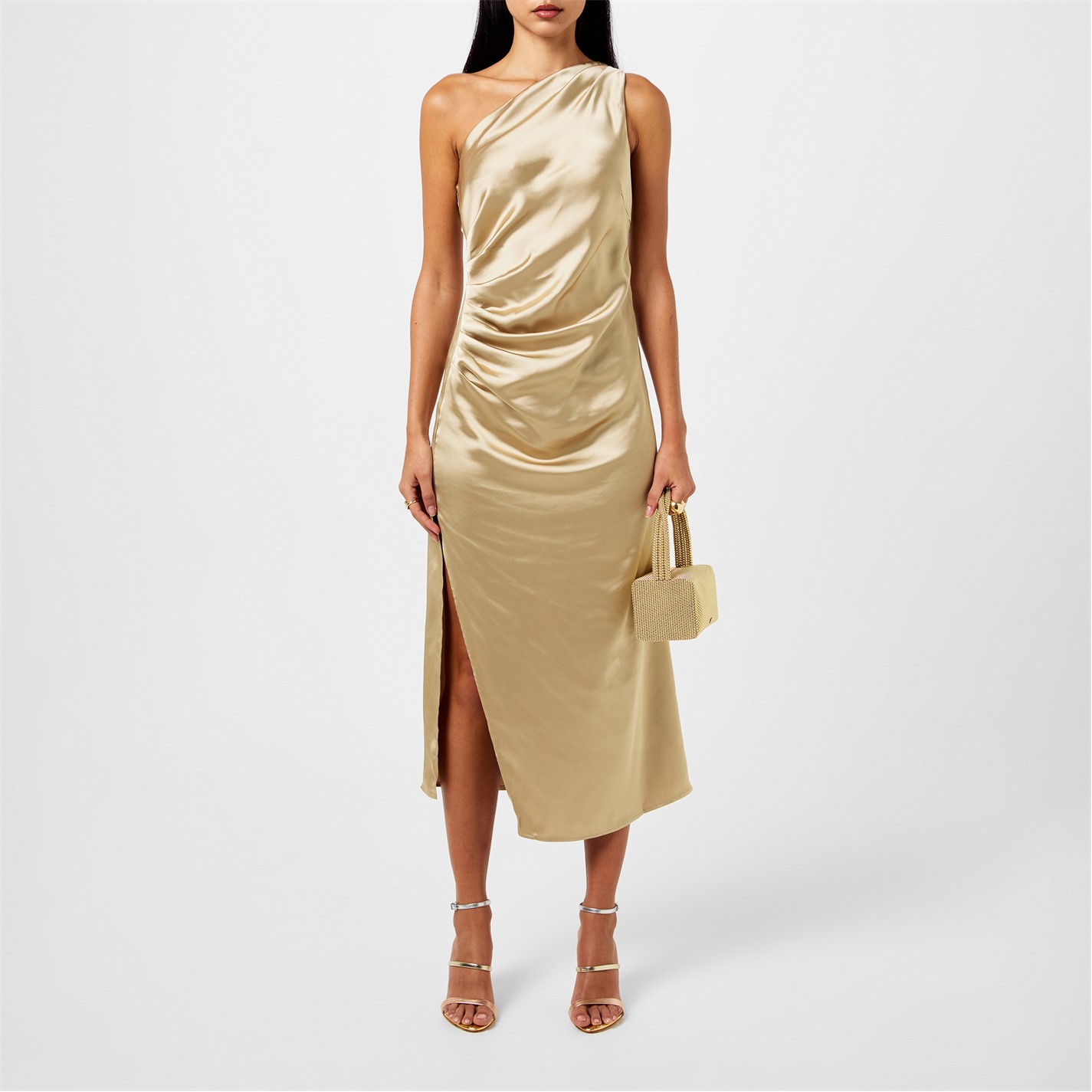 grecian gold dress Long pleated silk gown with gold detailing main image 1