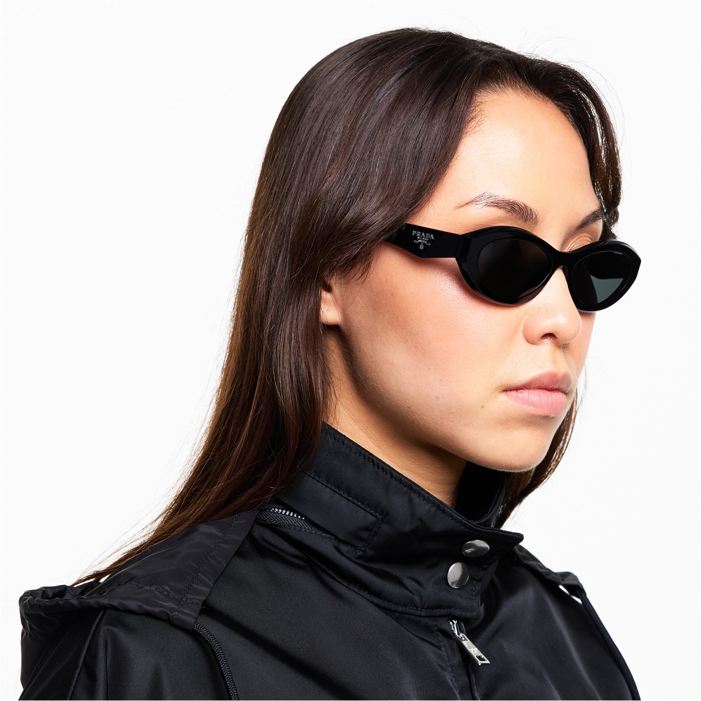 PRADA | Women's Oval Sunglasses | Black/Grey | FRASERS Ireland