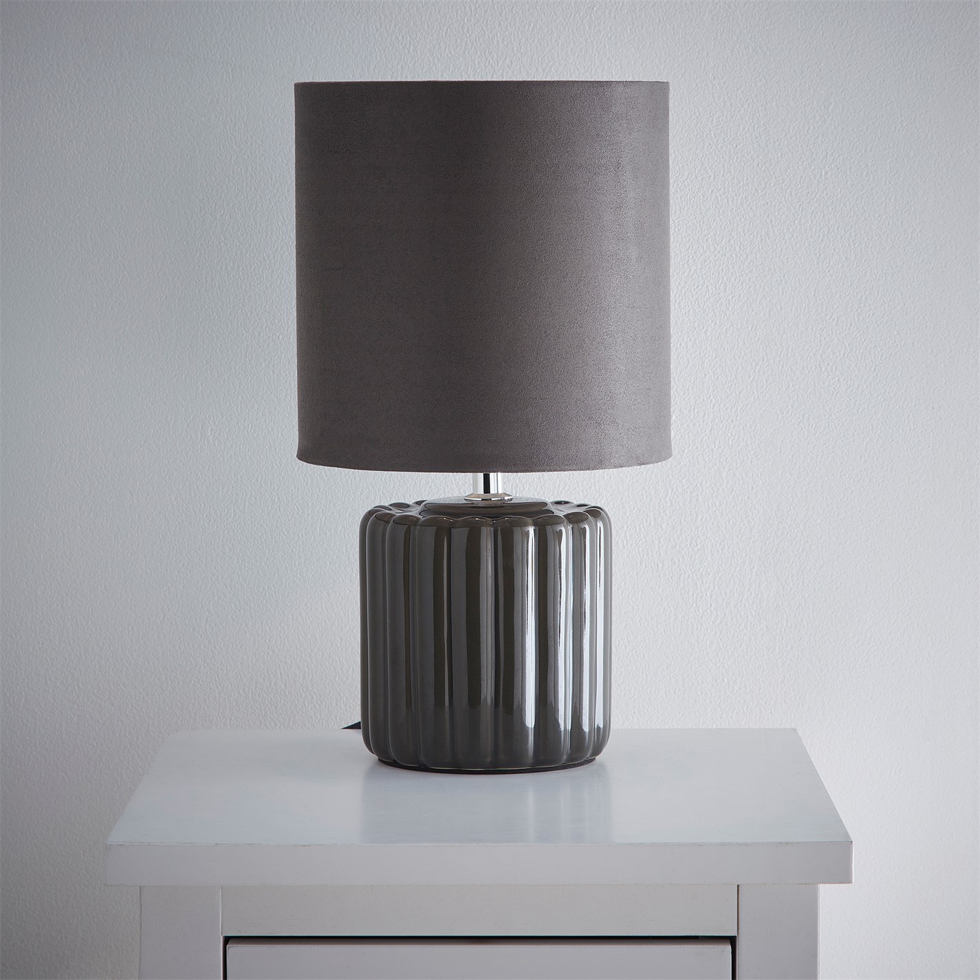 K Living | Zoe Grey Ceramic Table Lamp With Matching Velvet S | Grey ...