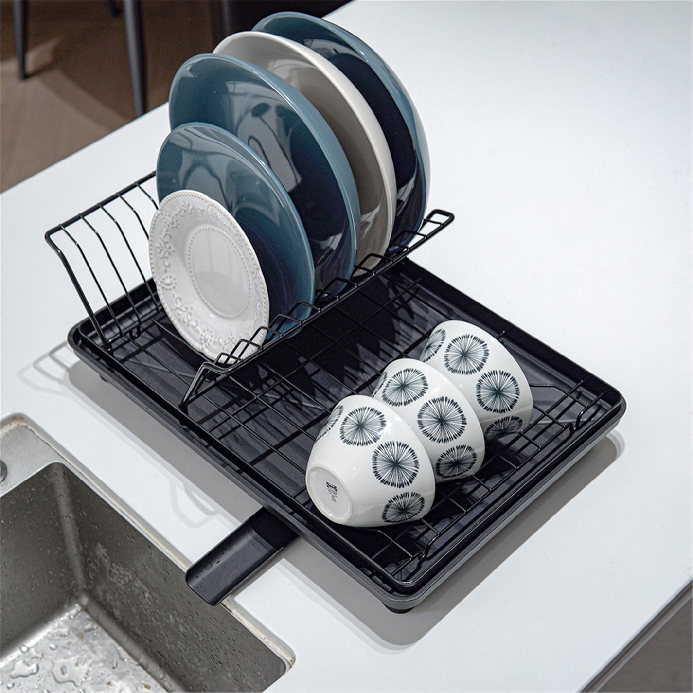 LIFE IDEAS | Kitchen Dish Drainer Rack with Draining Water Base | Black ...