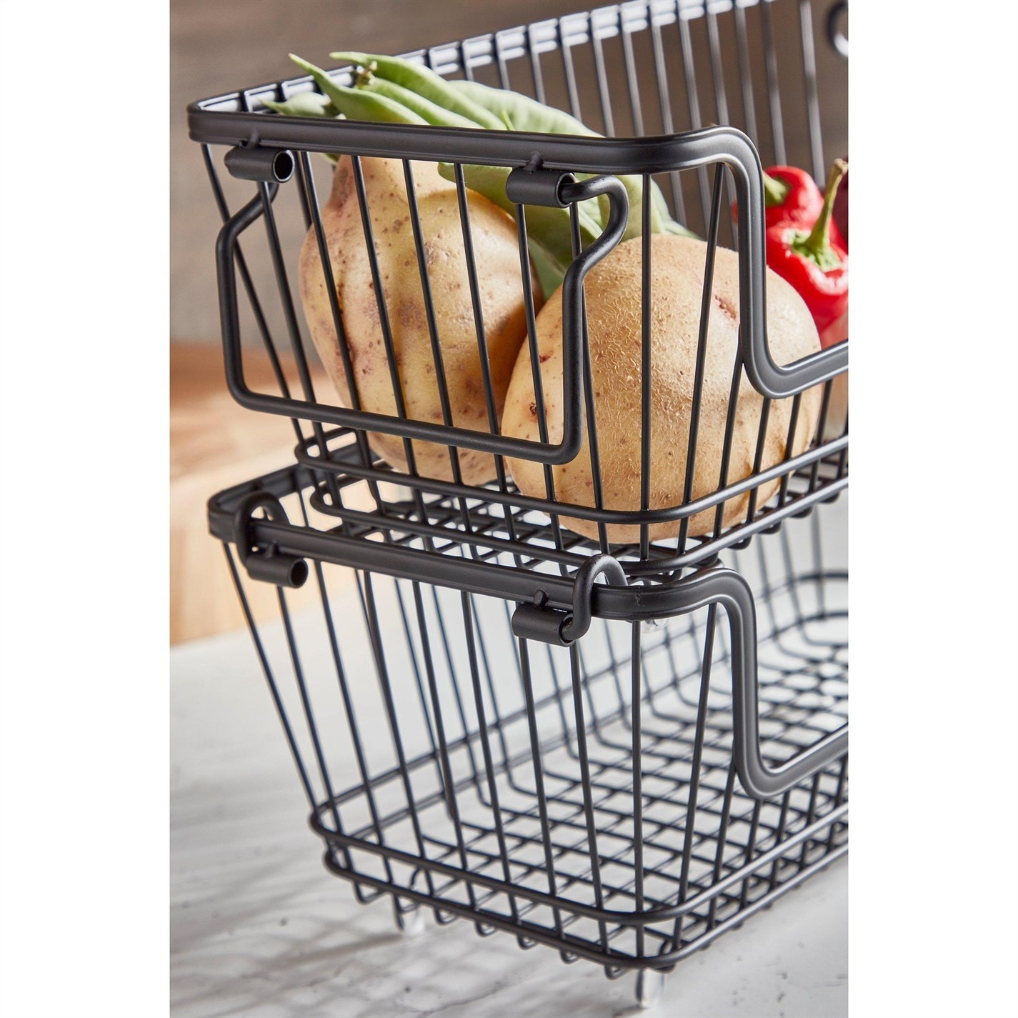 Homelife Set of 2 Black Stacking Wire Baskets Black FRASERS