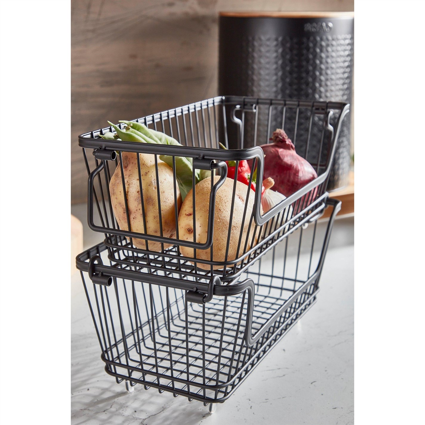 Homelife Set of 2 Black Stacking Wire Baskets Black FRASERS
