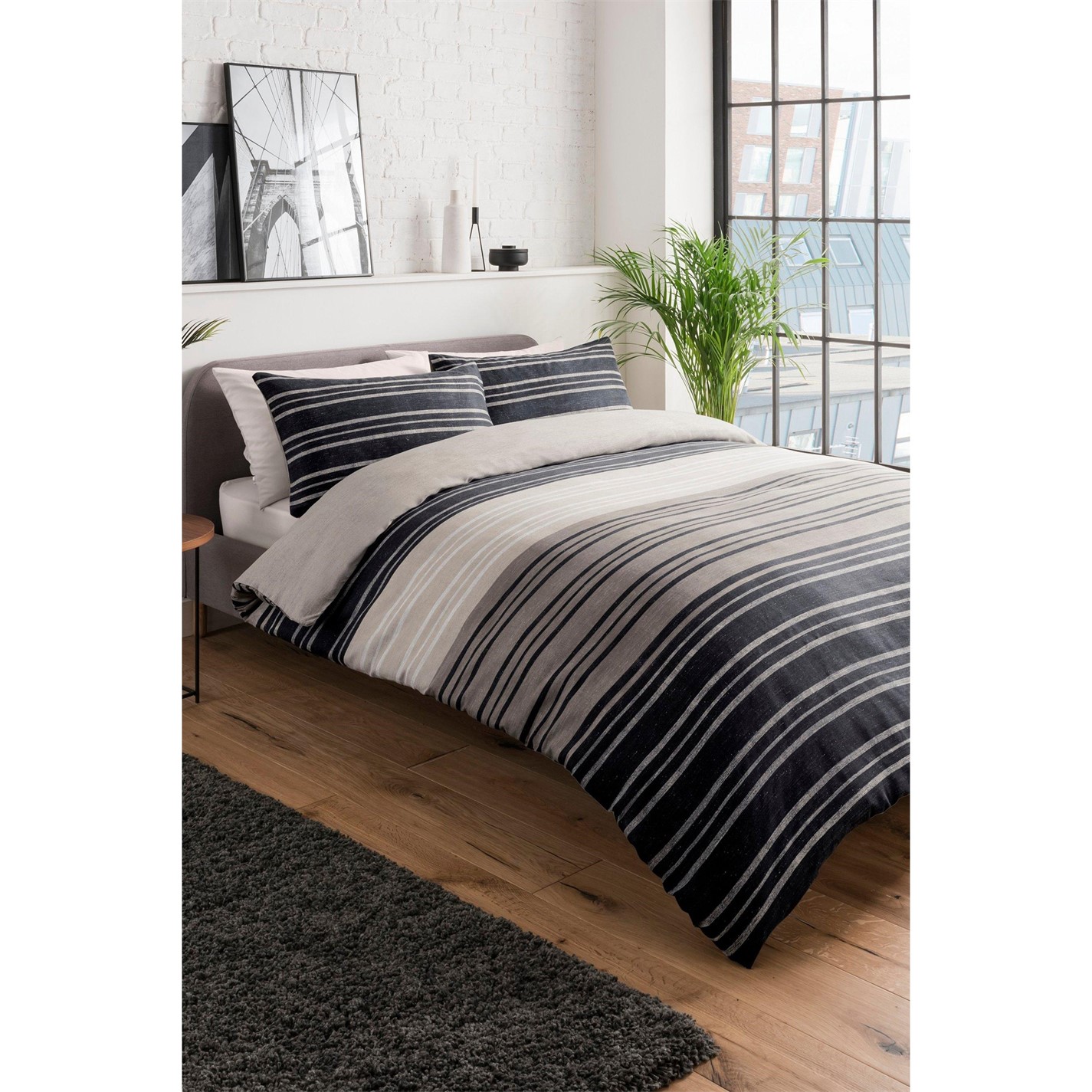 Homelife Textured Stripe Reversible Duvet Set Duvet Cover Sets FRASERS