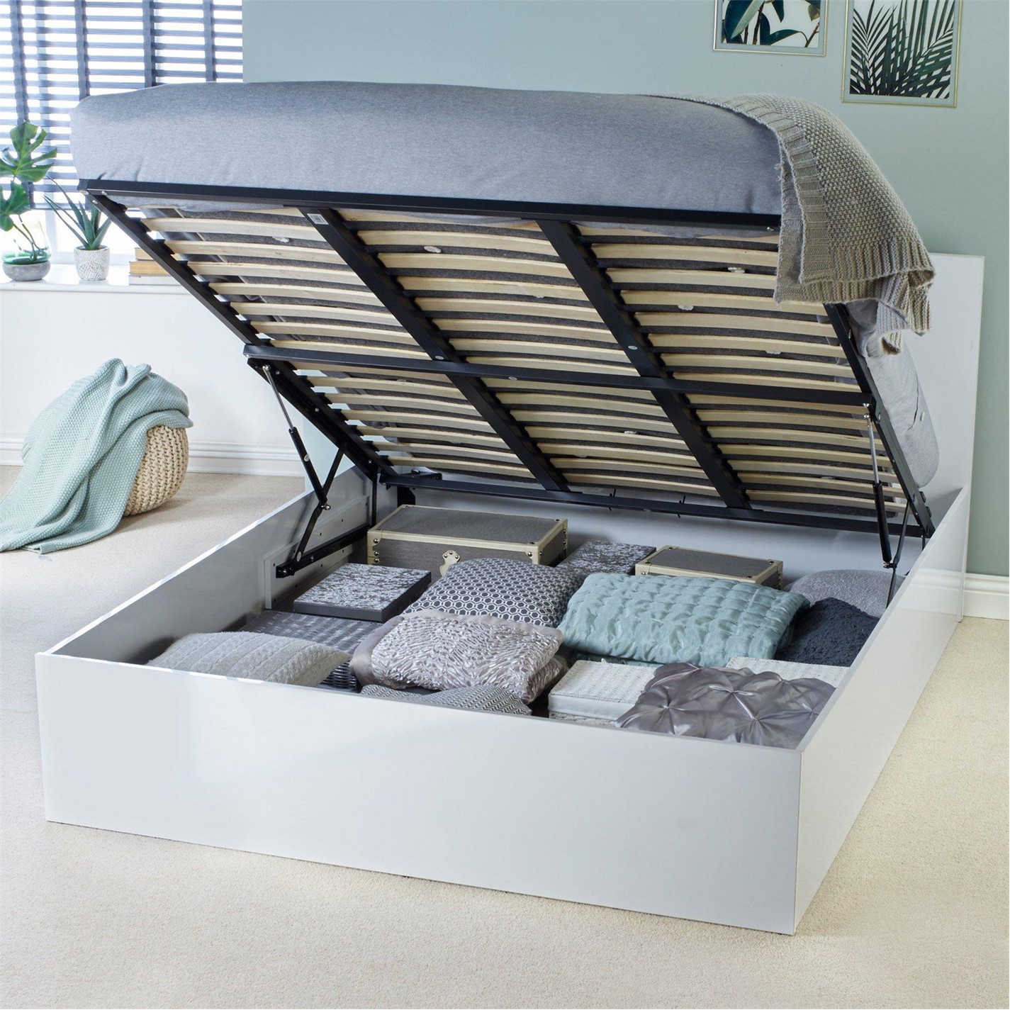 Homelife High Gloss Ottoman Bed Beds FRASERS