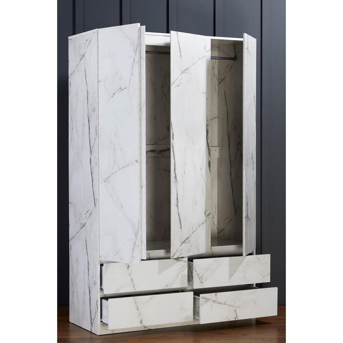 Homelife Helena MarbleEffect 3 Door Wardrobe White Frasers