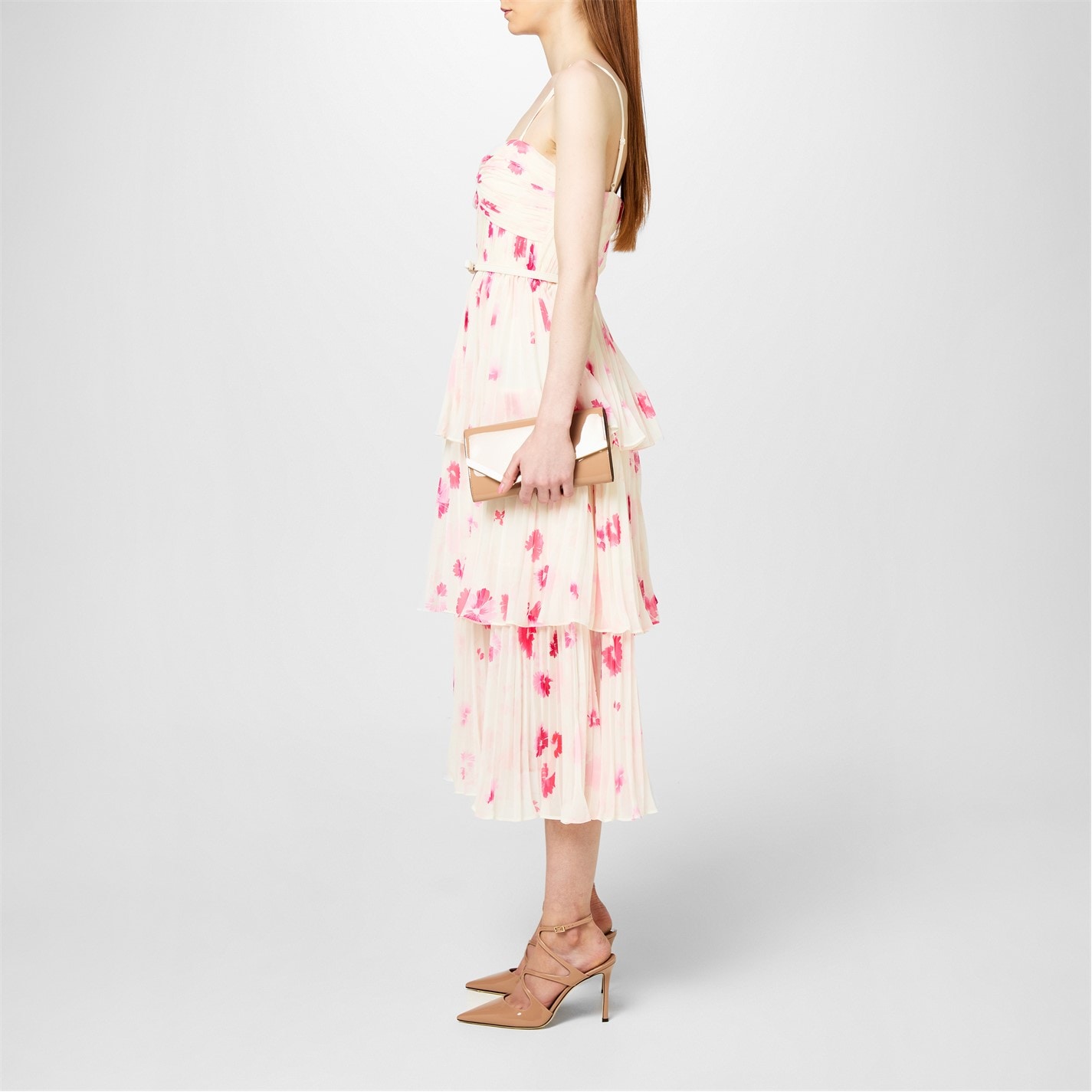 SELF PORTRAIT | Printed Tiered Midi Dress | Cream | FRASERS Ireland