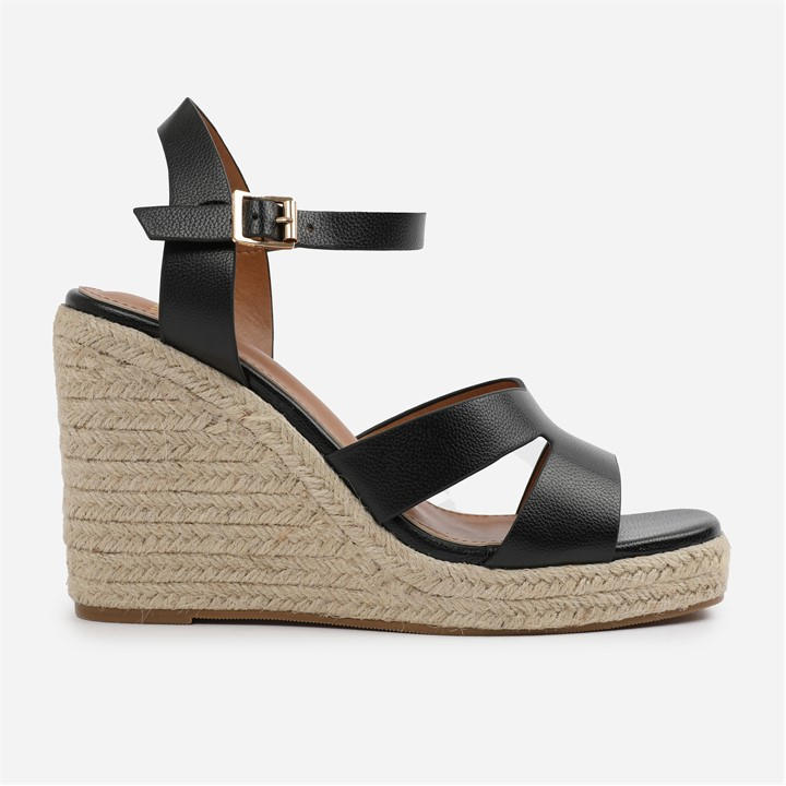 Wheres That From Women's Black Pu Sansa Wedge Shoes Size 7