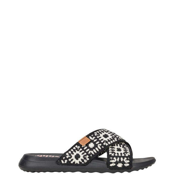 Heydude Christi Slide Cottage Crochet Mule In Black