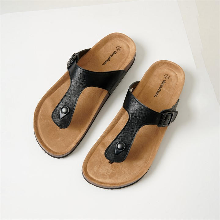 Threadbare Faux Leather Toe Post Sandals In Black