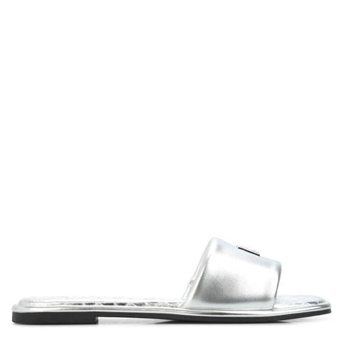 DKNY - Women's Bunnie Metallic Silver Flat Sandals