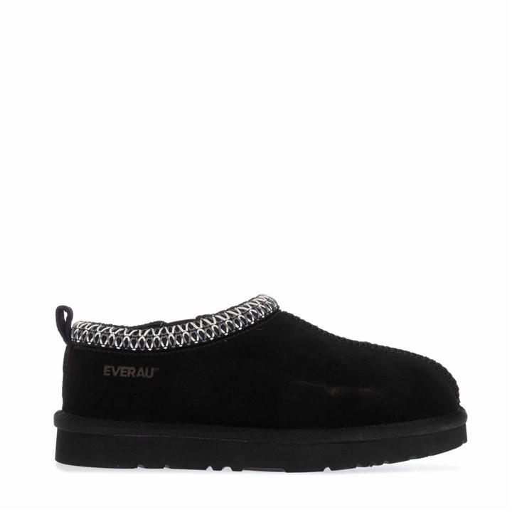 Everau Women's Black Wigeon Leather Slippers Size 5