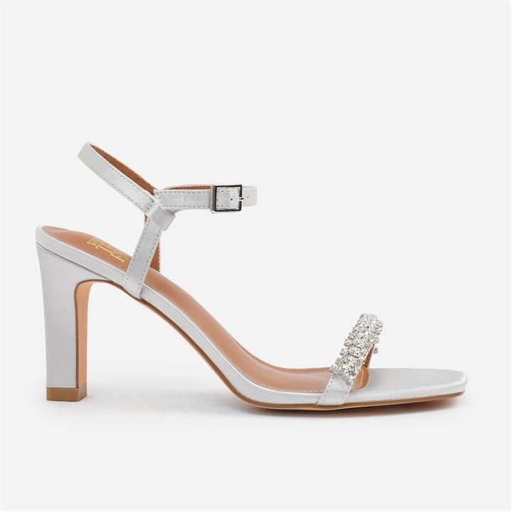 WHERE'S THAT FROM SILVER SATIN NALA STRAPPY BLOCK HEEL