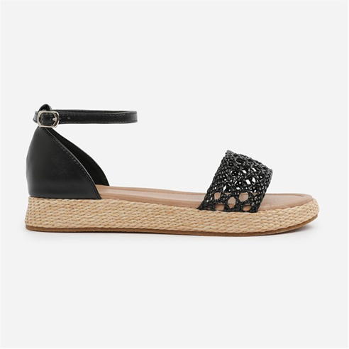 Wheres That From - Black PU Shia Braided Strap Espadrille Flatform
