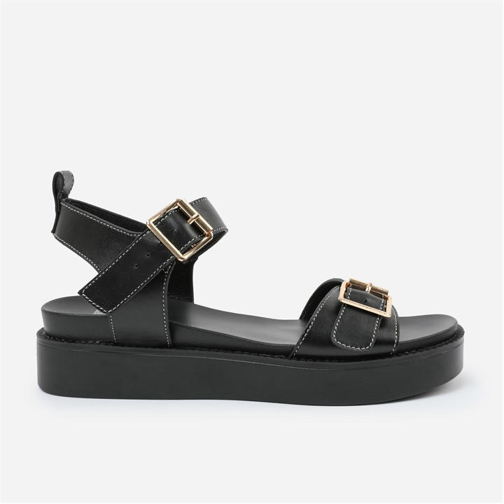 Wheres That From Women's Black Pu Isabel Double-Buckle-Strap Platform Sandal Size 4