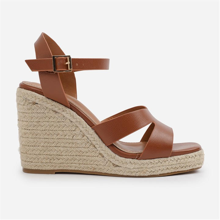 Wheres That From Women's Brown Tan-Pu Wide-Fit Black Pu Sansa W Size 7