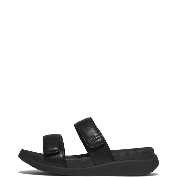 Fitflop F-mode Go Adjustable Platform Slide Sandal In All Black