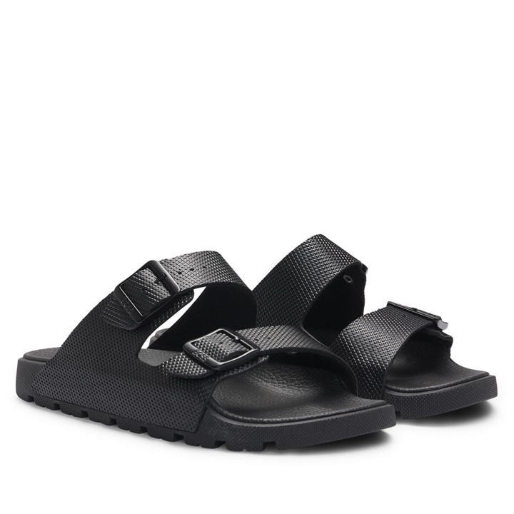 Hugo Boss All-gender Twin-strap Sandals With Structured Uppers In Black