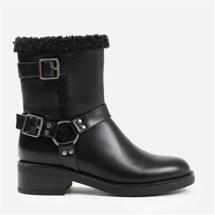 Wheres That From Women's Black Wynter Wide Fit Ankle Boot With Buckle Detailing I Size 5