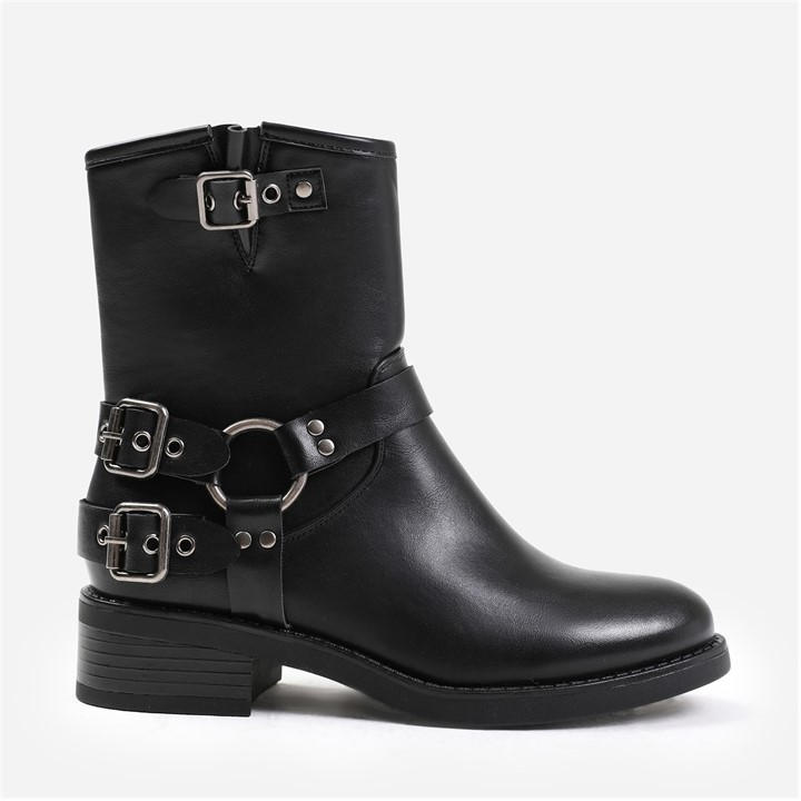 Wheres That From Women's Black Bode Buckle Detailing Ankle Boots Size 4