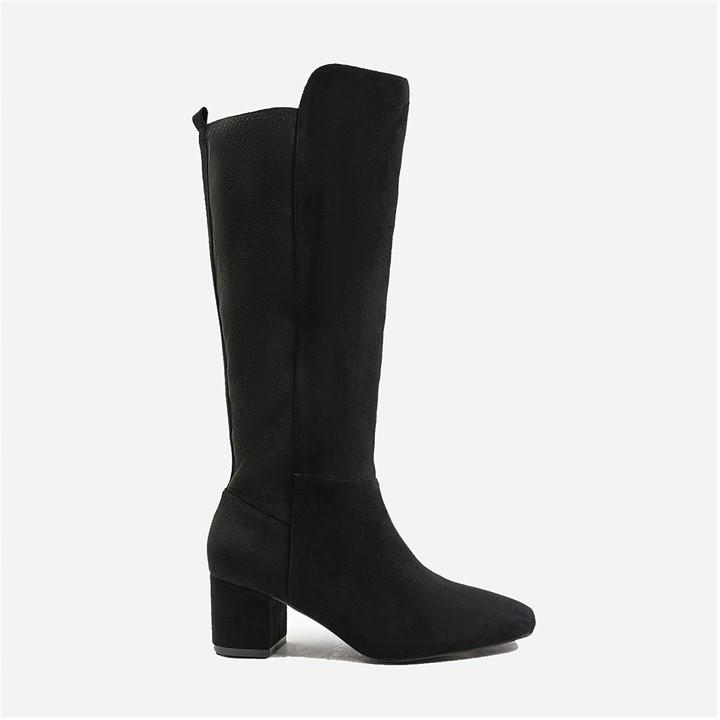 Wheres That From Women's Black Beau Block Heel Knee High Boots With Side Zip In B