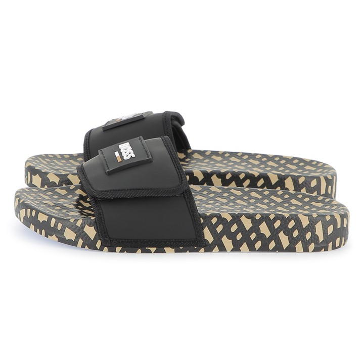 Black - Boss - Textile Slider Slippers Childens