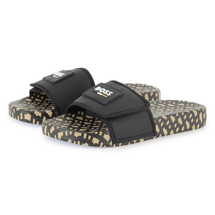 Black - Boss - Textile Slider Slippers Childens