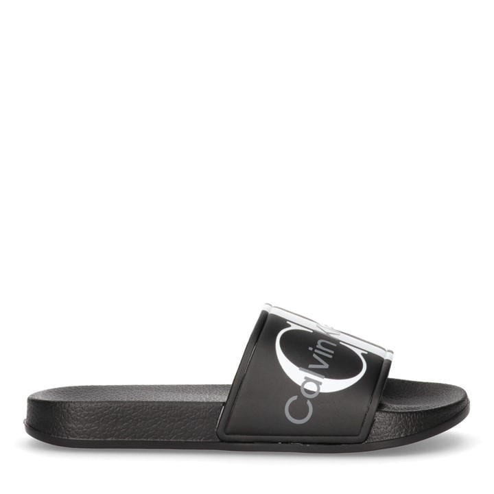 Calvin Klein Jeans Girls Black Logo Sliders Juniors Size 3.5