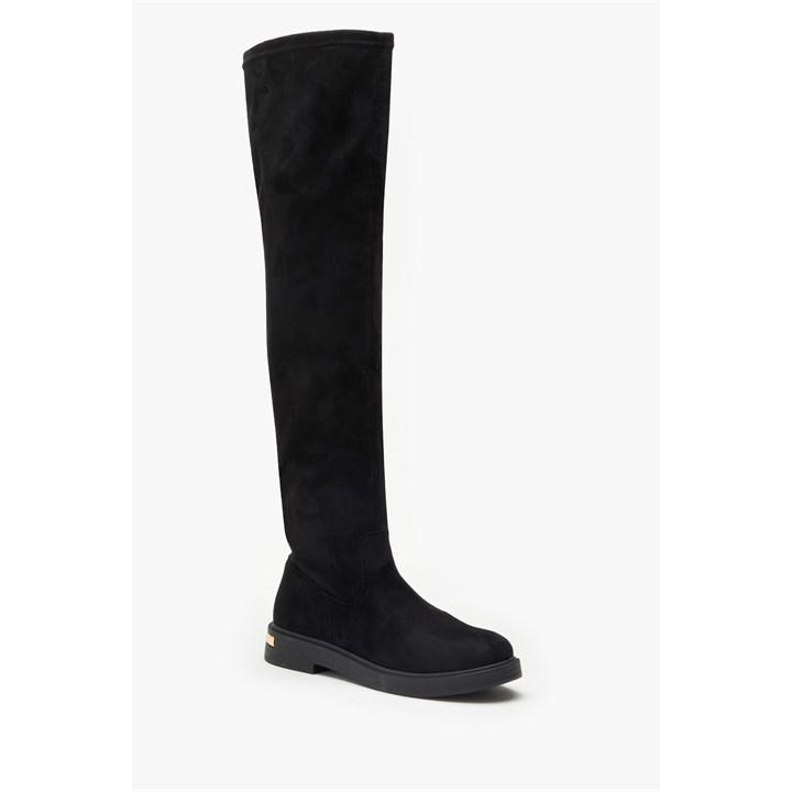 Black - Be You - Flat Faux Suede Stretch Tall Boot