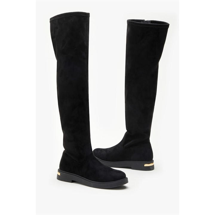 Black - Be You - Flat Faux Suede Stretch Tall Boot