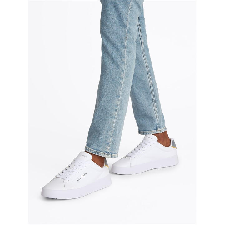 Tommy Hilfiger Men's White Court Leather Low Top Trainers - Size 11