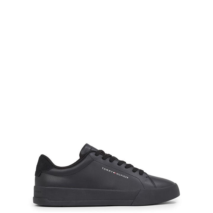 Tommy Hilfiger Men's Black Court Leather Low Top Trainers Size 11