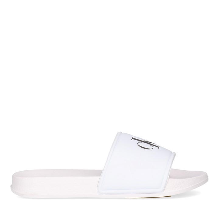 Calvin Klein Jeans Boys White Logo Sliders Juniors Size 3.5