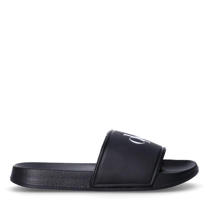 Calvin Klein Jeans Boys Black Logo Sliders Juniors Size 3.5