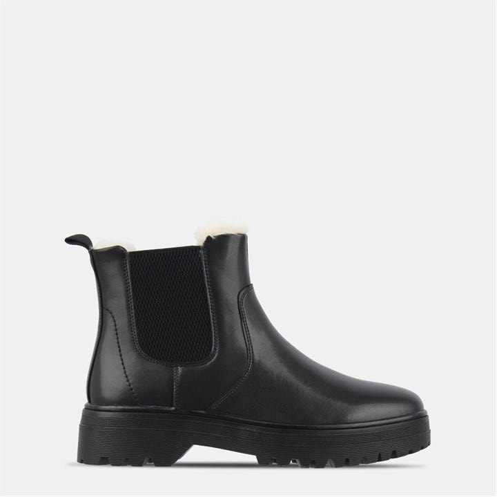 Jack Wills Women's Black Fur Chelsea Boots Size 8