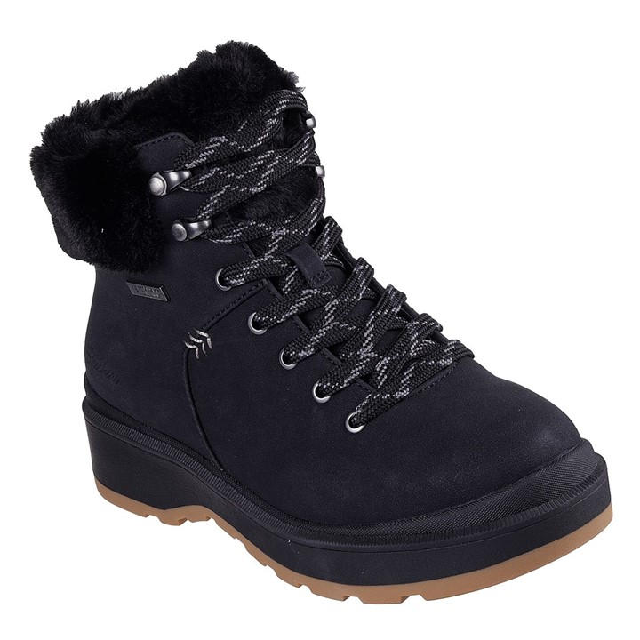 Skechers Cozy Fashion Hiker Lace Up Wedge Bo Rugged Boots Women In Black