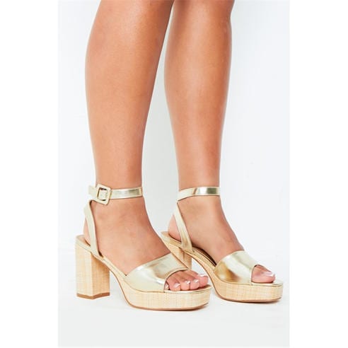 Missy Empire - Gold Strap Block Platform Heeled Sandals