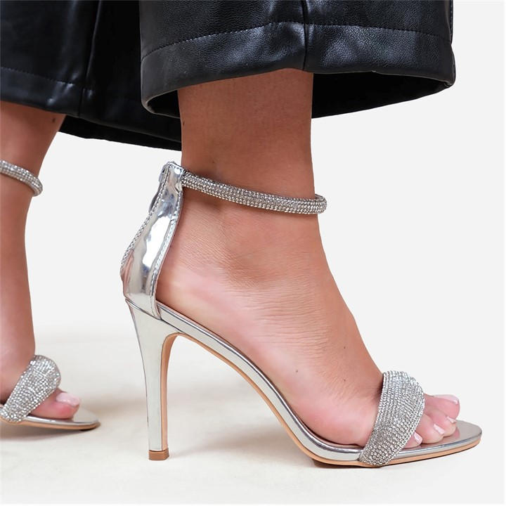 Wheres That From Women's Silver Faux Leather Sabra High Heel Sandals