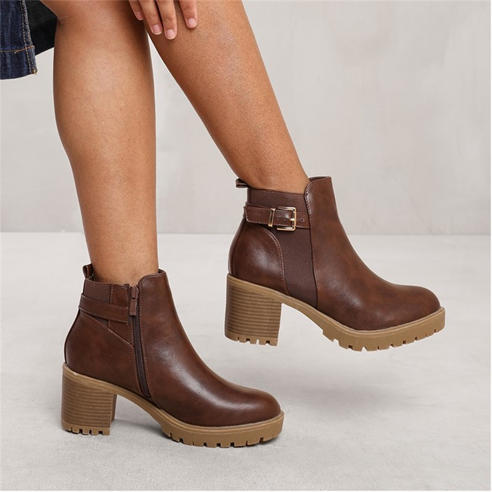 Wheres That From - Chunky Heel Ankle Boots with Buckle