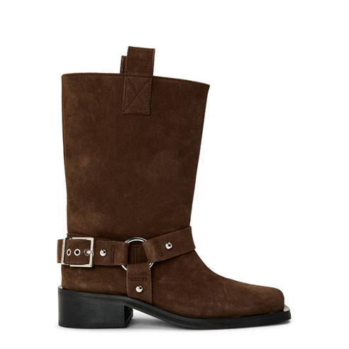 GANNI - Women's Biker Suede Flat Ankle Boots