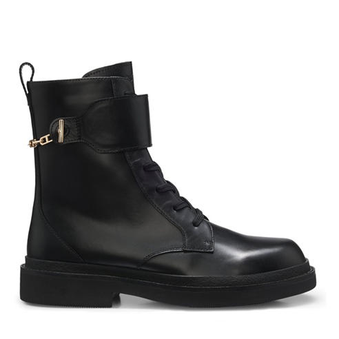 Boss - Womens BOSS Leather Ankle Boots with Gold-Tonne Buckle Hardware (Eleri)